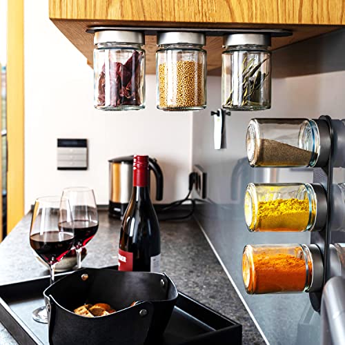 silwy® Feinkost-Magnetgläser 6er Set CLASSY mit integrierten Magneten und inkl. zwei Metall-Leiste in BLACK von silwy