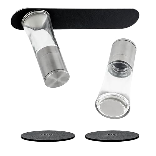 silwy® Gewürzmühlen mit Magneten 2er Set mit verstellbarem Keramikmahlwerk inkl. 2 Metall-Nano-Gel-Pads - Salzmühle & Pfeffermühle aus hochwertigem Edelstahl (Ohne Inhalt) (inkl. Metall-Leiste) von silwy