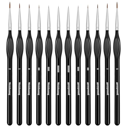 simarro 12 Stück Feine Detail Pinsel Set, 6 Größen Malen Nach Zahlen Pinsel Modellbau Pinsel Miniatur Künstlerpinsel Zeichenpinsel Set für Nagelkunst Acryl Aquarell Ölgemälde Strichmalerei (Schwarz) von simarro