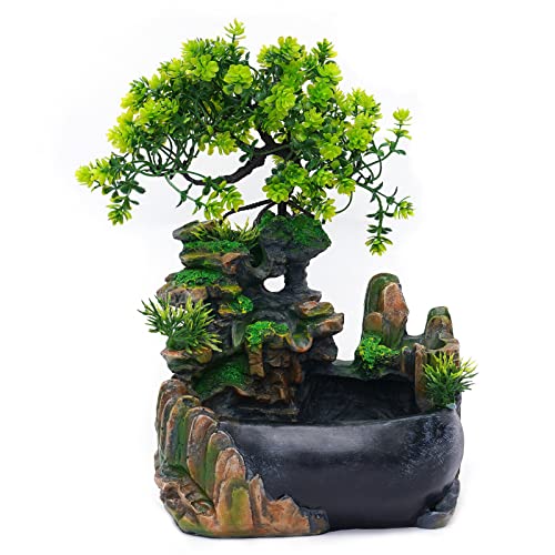 Zimmerbrunnen LED Tisch Zimmer Wasser Farbwechsel Nebel Wasserfallbrunnen Brunnen Polyresin Springbrunnen Deko für Schlafzimmer Wohnzimmer Studie (kein Zerstäuber und LED) von simimasen