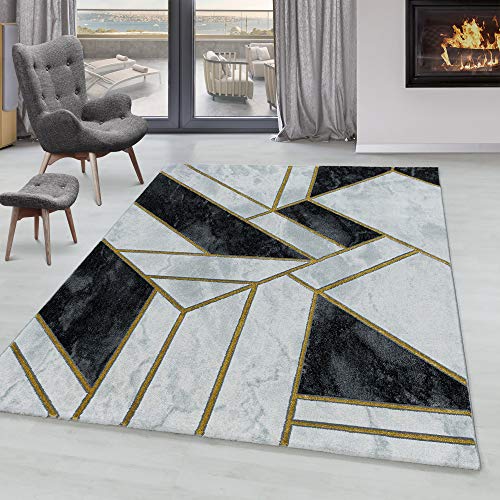 SIMPEX Kurzflor Teppich, Marmor Design, Teppich Goldfarbe, 160 x 230 cm, Teppich skandinavischen Stil, Teppich Wohnzimmer von SIMPEX