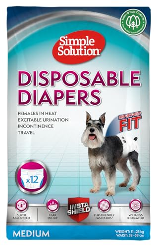 Simple Solution Einweg-Hundewindeln für Hündinnen, super saugfähig und auslaufsicher mit Nässeindikator für erregbares Urinieren, Inkontinenz oder läufige Hündinnen - 12er Pack Simple Solution Einweg-Hundewindeln für Hündinnen, super saugfähig und auslaufsicher mit Nässeindikator für erregbares Urinieren, Inkontinenz oder läufige Hündinnen - 12er Pack von simple solution