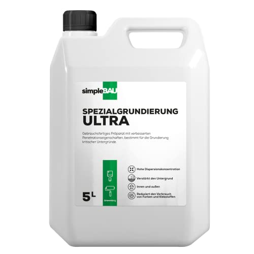 simpleBAU Grundierung ULTRA 5L gebrauchsfertige Grundierung mit erhöhten Parametern Eine Grundierung für kritische Unterlagen Dringt stark in den Untergrund ein Verstärkt den Untergrund von simpleBAU