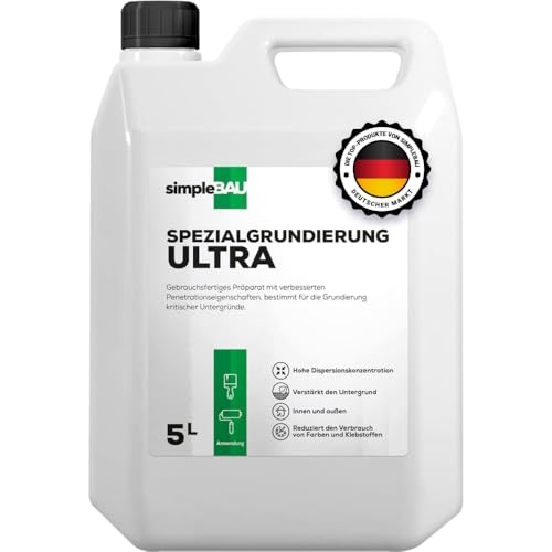 simpleBAU Grundierung Wand Innen und Außen - Grundierung für Farbe Beton, Gips und Putz - Tiefengrund Innen Gebrauchsfertig & Lösungsmittelfrei von simpleBAU
