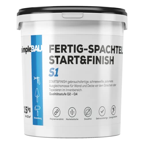 simpleBAU Start&Finish 1.5 KG gebrauchsfertige Polymer-Spachtelmasse die vor dem Anstrich aufgetragen wird Leicht aufzutragen und zu schleifen. Farbe idealerweise weiß von simpleBAU