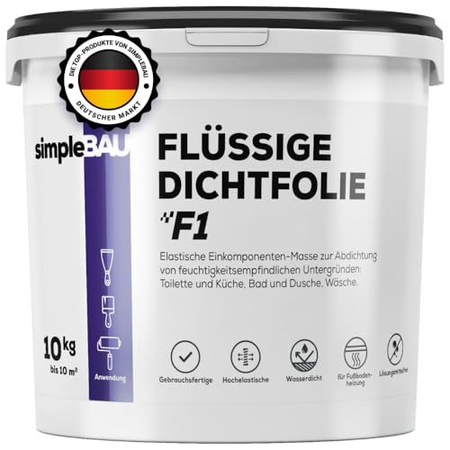 simpleBAU Dichtmasse Wasserdicht F1 - Abdichtmasse für Dusche & Bad - Flüssigfolie für Fliesen & Fußbodenheizung - Flüssige Dichtfolie Lösemittelfrei - Einkomponente Abdichtung Dichtungsmasse - 10 kg von simpleBAU