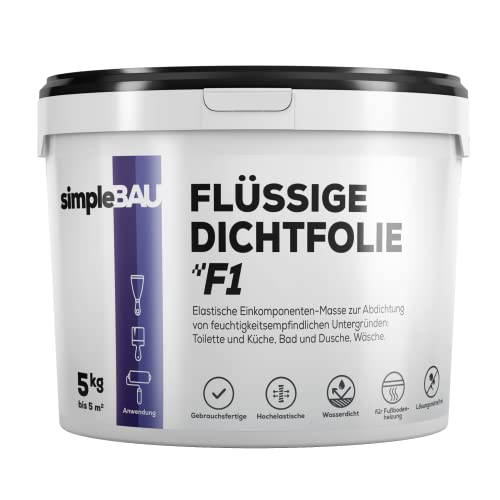 simpleBAU Flüssigabdichtung 5 KG für Bad Küche Dusche WC Abdichtung Dichtungsmasse, Lösemittelfreie gebrauchsfertige Einkomponente Dichtmasse von Badewannen Fliesen Flexible Dichtungsmembran von simpleBAU