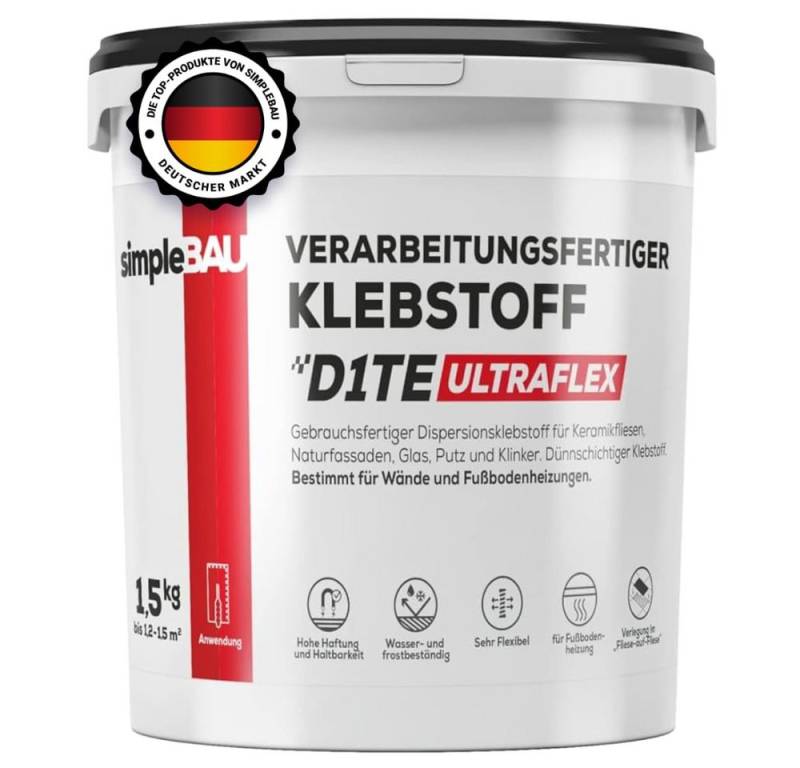 simpleBAU Dichtstoff Klebstoff D1TE ULTRAFLEX 1,5kg – Gebrauchsfertiger Fliesenkleber von simpleBAU