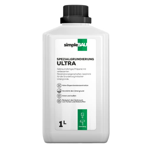 simpleBAU Grundierung ULTRA 1L gebrauchsfertige Grundierung mit erhöhten Parametern, für kritische Unterlagen. Dringt und verstärkt stark in den Untergrund ein von simpleBAU