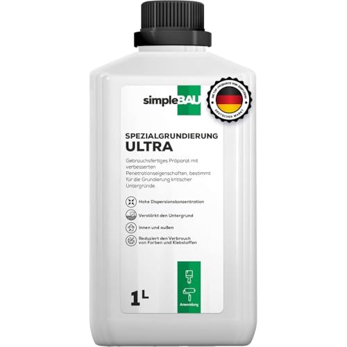 simpleBAU Grundierung Wand Innen und Außen - Grundierung für Farbe Beton, Gips und Putz - Tiefengrund Innen Gebrauchsfertig & Lösungsmittelfrei - 1L simpleBAU Grundierung Wand Innen und Außen - Grundierung für Farbe Beton, Gips und Putz - Tiefengrund Innen Gebrauchsfertig & Lösungsmittelfrei - 1L von simpleBAU