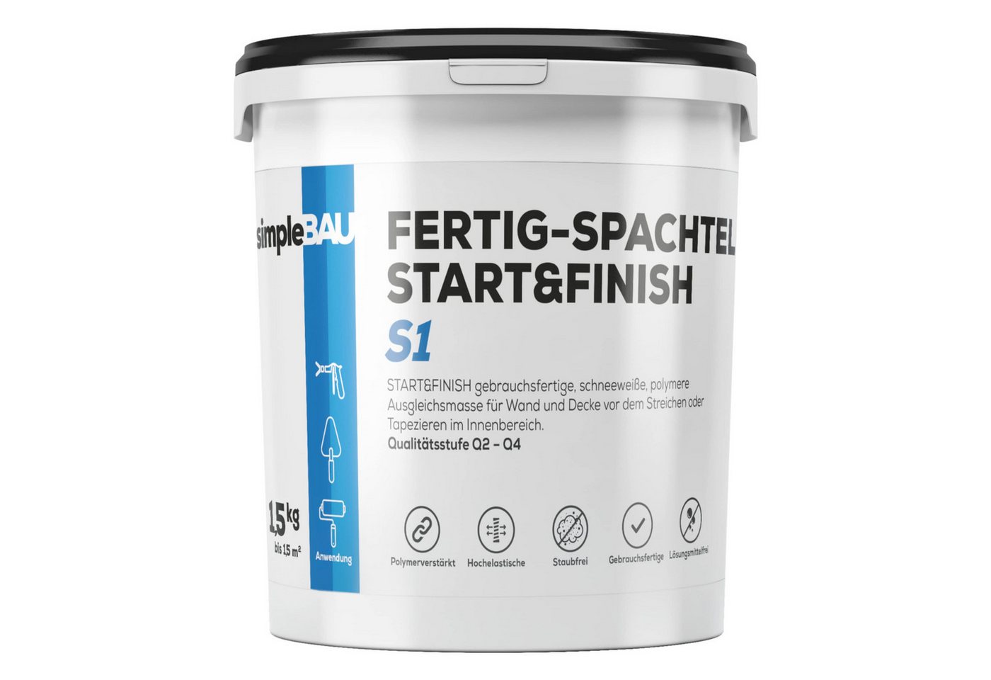 simpleBAU Spachtelmasse Spachtelmasse Weiß Innen 1.5 kg – Fertigspachtel für Wand & Decke simpleBAU Spachtelmasse Spachtelmasse Weiß Innen 1.5 kg – Fertigspachtel für Wand & Decke von simpleBAU