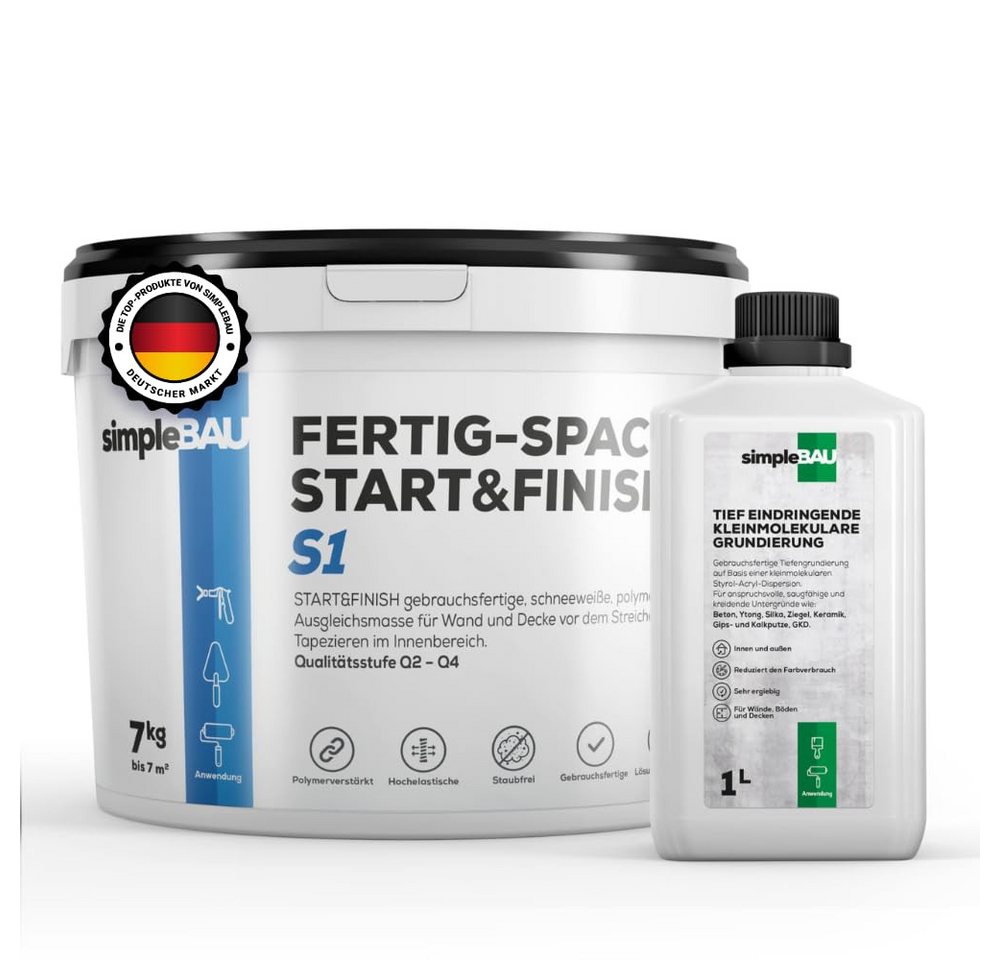 simpleBAU Spachtelmasse Spachtelmasse Weiß Innen 7 KG + 1L Tiefengrund gebrauchsfertig simpleBAU Spachtelmasse Spachtelmasse Weiß Innen 7 KG + 1L Tiefengrund gebrauchsfertig von simpleBAU