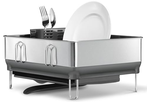 Simplehuman Geschirr-Abtropfgestell aus Edelstahl in der Farbe Grau, Maße: 39,4cm x 38cm x 19cm, KT1184DC von simplehuman