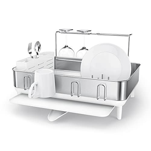 Simplehuman Geschirr-Abtropfgestell mit Weinglashalter aus Edelstahl in der Farbe Silber, Maße: 56,6cm x 51,4cm x 34cm, KT1190 von simplehuman