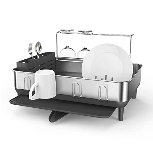 simplehuman KT1181 Stahlrahmen Abtropfgestell Geschirr mit Abtropfschale, Geschirrständer mit Besteckhalter, Küche, Groß, grau, gebürsteter Edelstahl, 5 Jahre Garantie von simplehuman