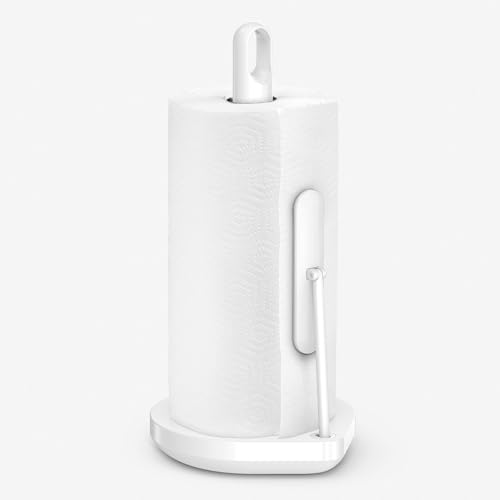 simplehuman KT1205 Spannarm Küchenrollenhalter, Küchenrollenhalter stehend, Papierrollenhalter, weißer Stahl, 5 Jahre Garantie von simplehuman