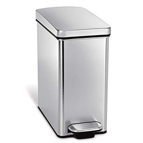 simplehuman CW1898CB 10 Liter, profil Treteimer, kleiner Mülleimer Bad Badezimmer Büro Schlafzimmer, gebürsteter Stahl, 10 Jahre Garantie von simplehuman