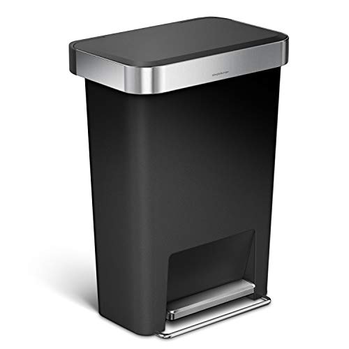 simplehuman CW1385CB 45 Liter, rechteckiger Treteimer mit Beutelfach, Mülleimer Küche, schwarzer Kunststoff, 5 Jahre Garantie von simplehuman