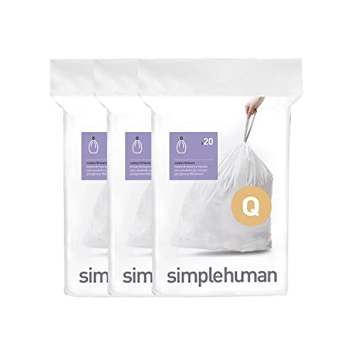 simplehuman CW0264 Code Q passgenaue Müllbeutel, 50-65 Liter, 3 x Packung mit 20 (60 Stück), weißer Kunststoff von simplehuman