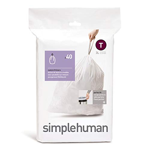 simplehuman CW0216 Code T passgenaue Müllbeutel, 3 Liter, Packung mit 40, weißer Kunststoff von simplehuman