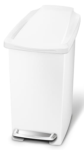 simplehuman CW1332 10 Liter, schmaler Treteimer, kleiner Mülleimer Bad Badezimmer Büro Schlafzimmer, weißer Kunststoff, 5 Jahre Garantie von simplehuman