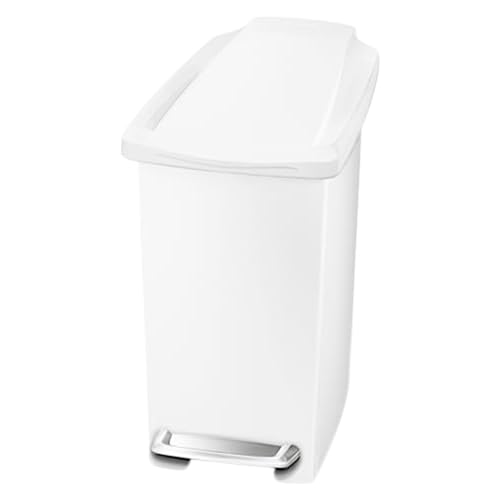 simplehuman CW1332 10 Liter, schmaler Treteimer, kleiner Mülleimer Bad Badezimmer Büro Schlafzimmer, weißer Kunststoff, 5 Jahre Garantie von simplehuman