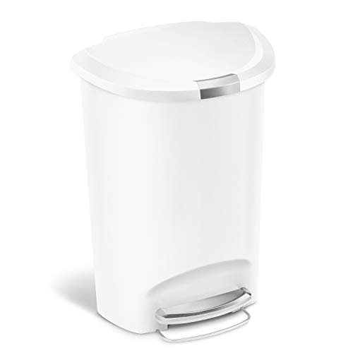 Simplehuman halbrunder Treteimer aus weißem Kunststoff, Kapazität: 50 l, Maße: 33.5 x 67.3 x 48 cm, CW1356 von simplehuman