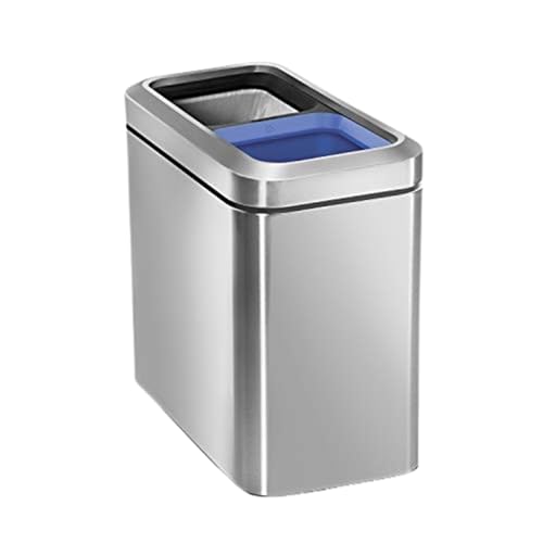 simplehuman CW1470 20 Liter, schmaler offener Recycler, Mülltrennsystem 2 Fach, Büro Mülleimer, Abfalleimer, Mülltrennung, Recycling, gebürsteter Stahl, 5 Jahre Garantie von simplehuman