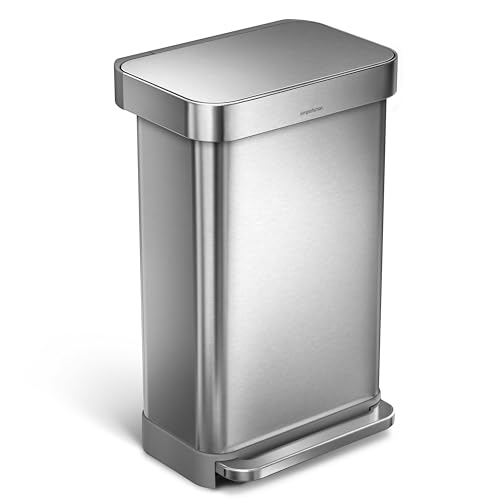 simplehuman 45 Liter, rechteckiger Treteimer mit Beutelfach, Mülleimer Küche, gebürsteter Stahl, CW2024 von simplehuman