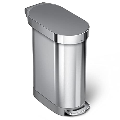 simplehuman CW2087DC 45 Liter, schmaler Treteimer, Mülleimer Küche, Abfalleimer, Mülltrennsystem, Mülltrennung, Recycling, gebürsteter Edelstahl mit grauem Kunststoffdeckel von simplehuman