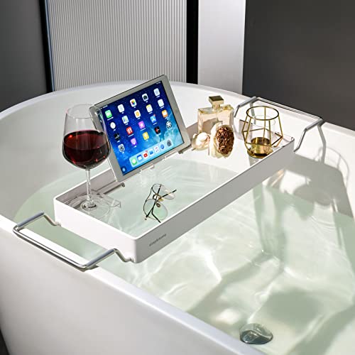 simpletome Badewannenablage Ausziehbare, Schwimmend Acrylglas mit Alulegierung, Anti-Rutsch (Weiß) von simpletome