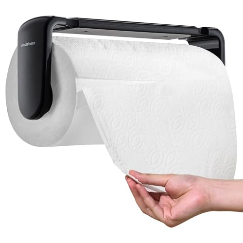 simpletome Küchenrollenhalter Unter Dem Schrank Oder Wandhalterung Einhandbedienung Spannarm (Schwarz, für 24-28cm/9.4-11inches Rolle) von simpletome
