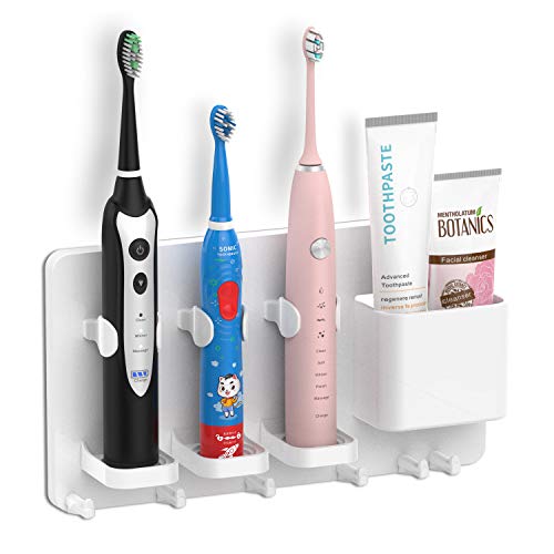 simpletome Zahnbürstenhalter Wandmontage elektrische Zahnbürste Einstellbarer Zahnpasta-Organizer Badezimmer-Halterung Aufbewahrungs-Set (Weiß) von simpletome