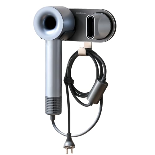 simpletome simpltome Haartrocknerhalter Wandhalterung für ALLE Magnetischen Hohe Geschwindigkeit Fön mit Steckerkabel Organisation Haken (Grau, Aluminium-Legierung) von simpletome