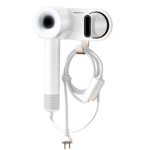 simpletome simpltome Haartrocknerhalter Wandhalterung für ALLE Magnetischen Hohe Geschwindigkeit Fön mit Steckerkabel Organisation Haken (Weiß, Aluminium-Legierung) von simpletome
