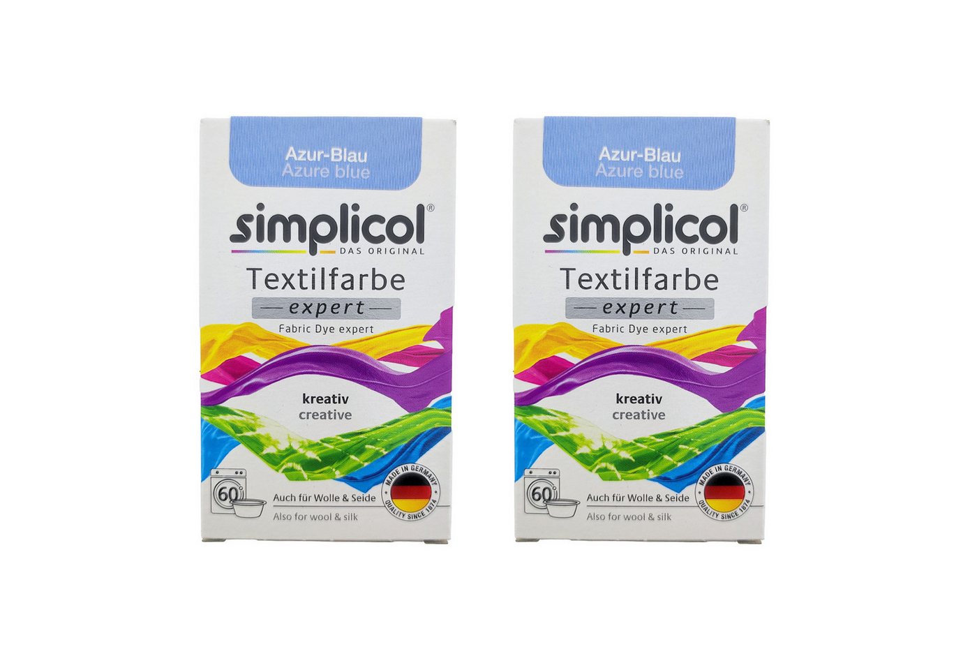 simplicol Textilfarbe 2er Pack Simplicol Textilfarbe Expert Azur-Blau 150g, Farberneuerung Textilfärbemittel Farbauffrischung Farbmischung Batik simplicol Textilfarbe 2er Pack Simplicol Textilfarbe Expert Azur-Blau 150g, Farberneuerung Textilfärbemittel Farbauffrischung Farbmischung Batik von simplicol