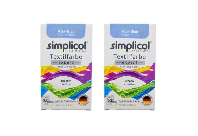 simplicol Textilfarbe 2er Pack Simplicol Textilfarbe Expert Azur-Blau 150g, Farberneuerung Textilfärbemittel Farbauffrischung Farbmischung Batik von simplicol