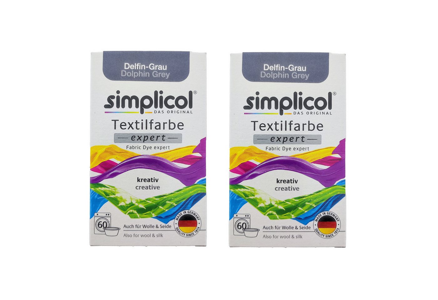 simplicol Textilfarbe 2er Pack Simplicol Textilfarbe Expert Delfin-Grau 150g, Farberneuerung Textilfärbemittel Farbauffrischung Farbmischung Batik simplicol Textilfarbe 2er Pack Simplicol Textilfarbe Expert Delfin-Grau 150g, Farberneuerung Textilfärbemittel Farbauffrischung Farbmischung Batik von simplicol