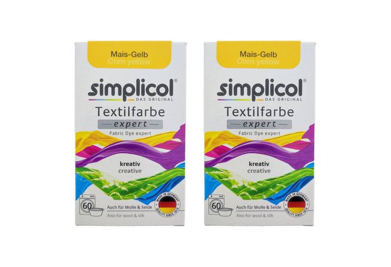 simplicol Textilfarbe 2er Pack Simplicol Textilfarbe Expert Mais-Gelb 150g, Farberneuerung Textilfärbemittel Farbauffrischung Farbmischung Batik von simplicol