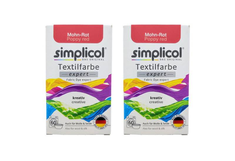 simplicol Textilfarbe 2er Pack Simplicol Textilfarbe Expert Mohn-Rot 150g, Farberneuerung Textilfärbemittel Farbauffrischung Farbmischung Batik von simplicol
