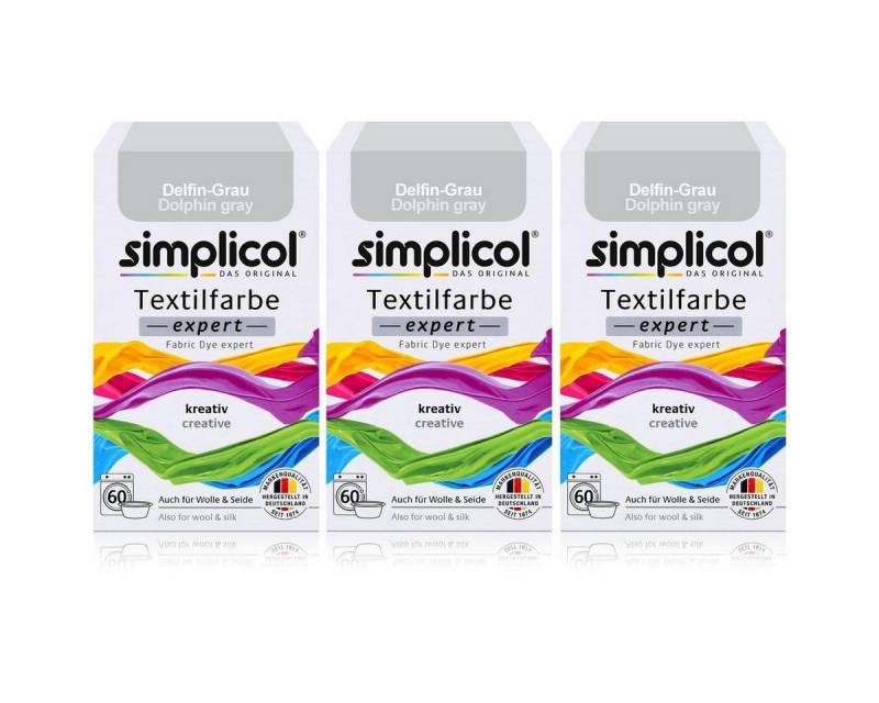 simplicol Textilfarbe Simplicol Textilfarbe expert Delfin-Grau 150g - Farbe zum Färben (3er von simplicol