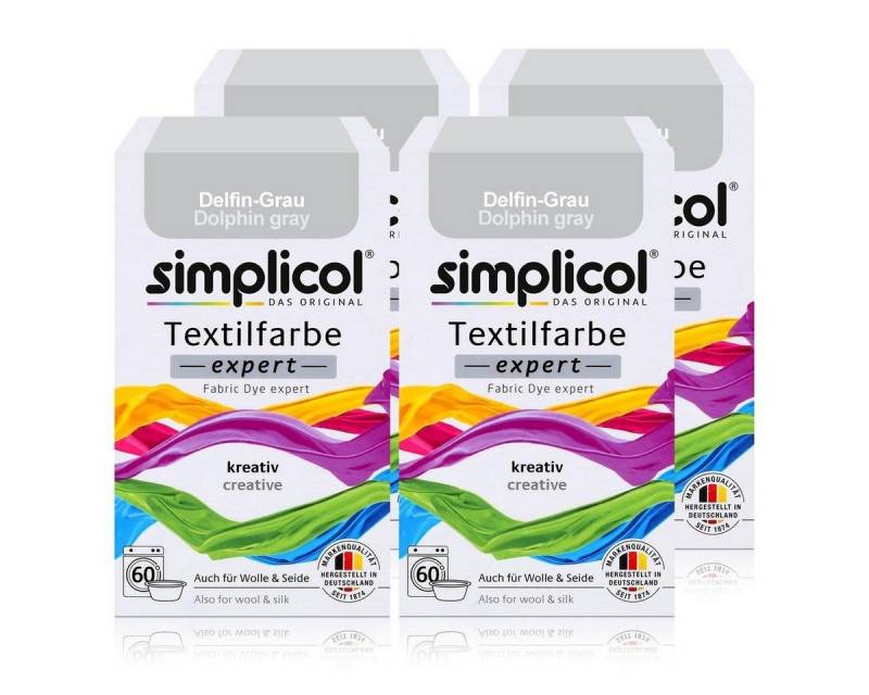 simplicol Textilfarbe Simplicol Textilfarbe expert Delfin-Grau 150g - Farbe zum Färben (4er von simplicol