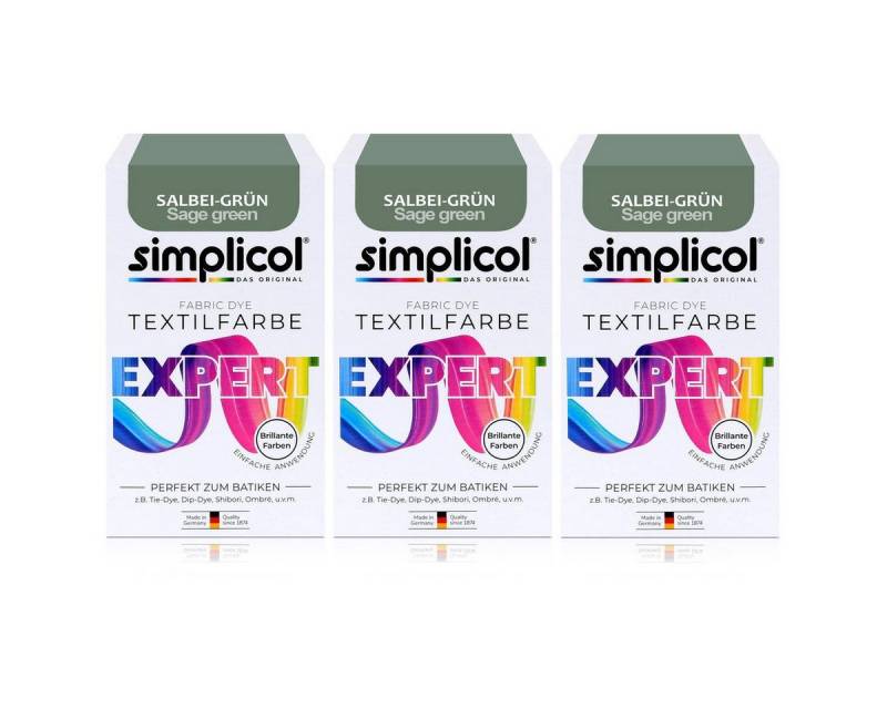 simplicol Textilfarbe Simplicol Textilfarbe expert Salbei-Grün 150g - Farbe zum Färben (3er von simplicol