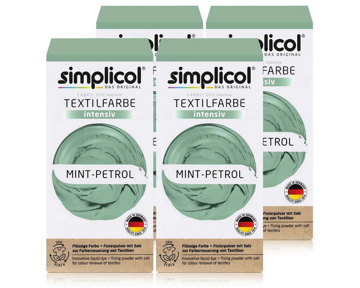simplicol Textilfarbe Simplicol Textilfarbe intensiv Mint-Petrol Flüssigfarbe, Fixierer (4er von simplicol