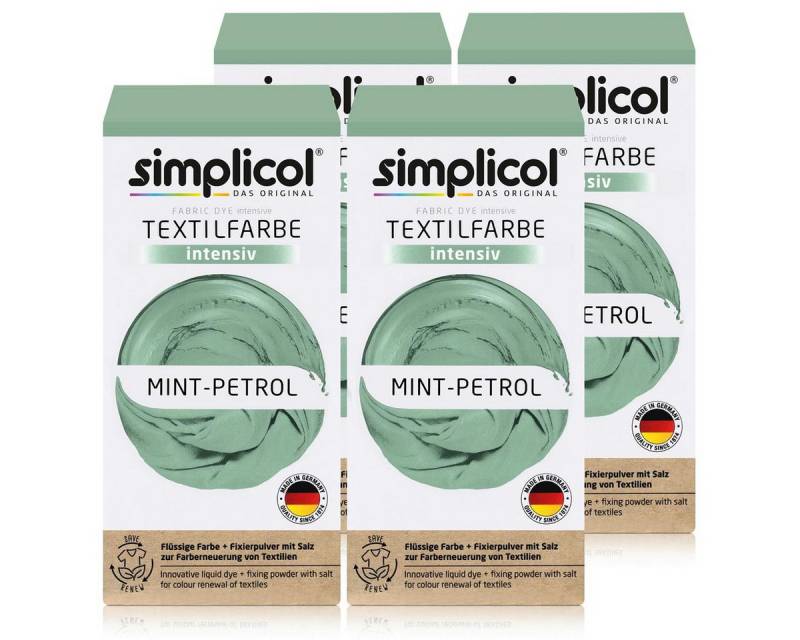 simplicol Textilfarbe Simplicol Textilfarbe intensiv Mint-Petrol Flüssigfarbe, Fixierer (4er simplicol Textilfarbe Simplicol Textilfarbe intensiv Mint-Petrol Flüssigfarbe, Fixierer (4er von simplicol