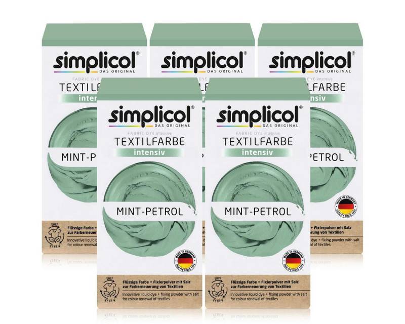 simplicol Textilfarbe Simplicol Textilfarbe intensiv Mint-Petrol Flüssigfarbe, Fixierer (5er von simplicol