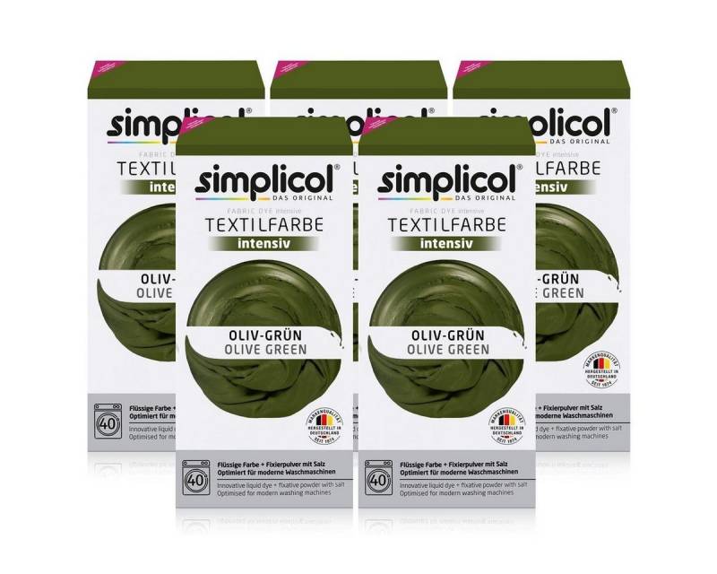 simplicol Textilfarbe Simplicol Textilfarbe intensiv Oliv-Grün - Einfaches Färben (5er Pack) von simplicol