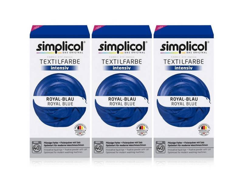 simplicol Textilfarbe Simplicol Textilfarbe intensiv Royal-Blau - Einfaches Färben (3er Pack simplicol Textilfarbe Simplicol Textilfarbe intensiv Royal-Blau - Einfaches Färben (3er Pack von simplicol
