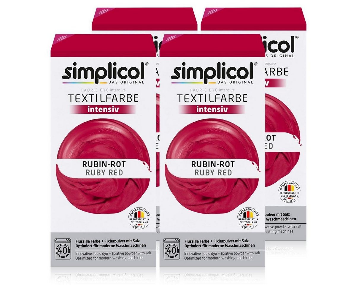 simplicol Textilfarbe Simplicol Textilfarbe intensiv Rubin-Rot - Einfaches Färben (4er Pack) von simplicol