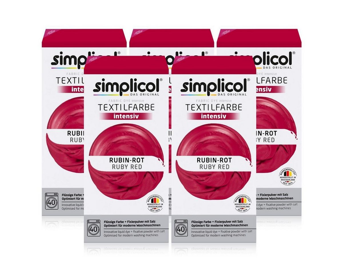 simplicol Textilfarbe Simplicol Textilfarbe intensiv Rubin-Rot - Einfaches Färben (5er Pack) von simplicol